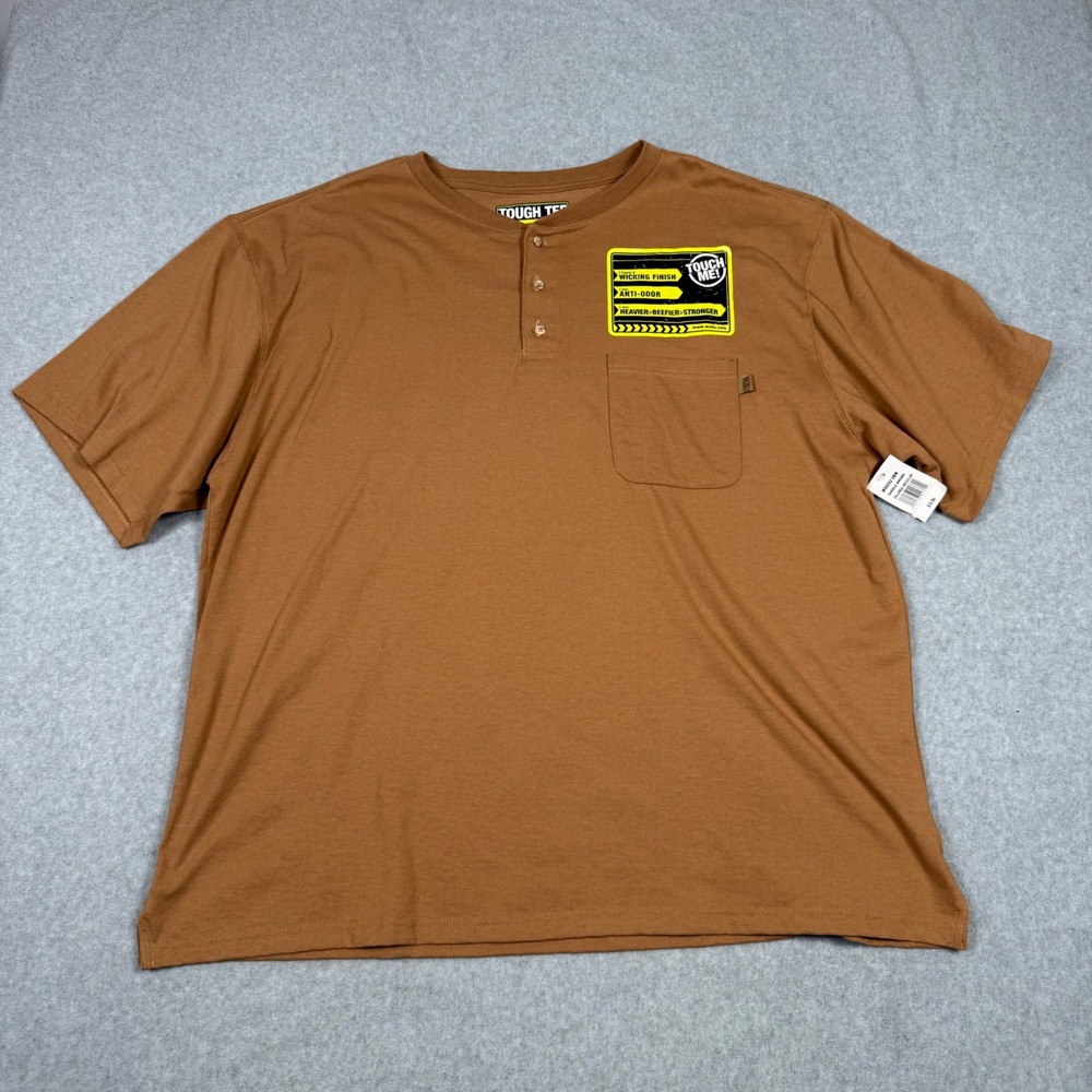 Walls Tough Tee Mens 2XL Brown Short Sleeve Henley Pocket T-Shirt Wicking New